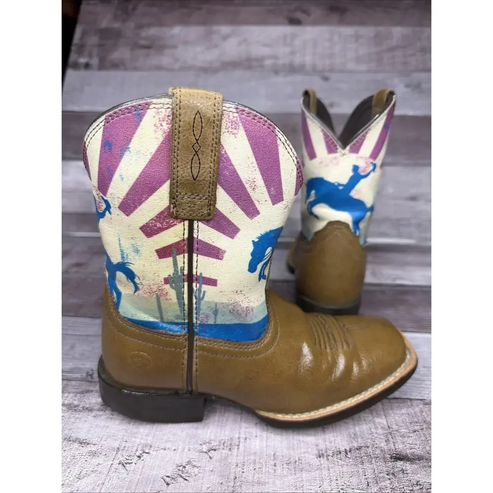 Ariat Dinero 10034063 Tan & Sunset Scene Western Boots Kids 12 EUC Gift